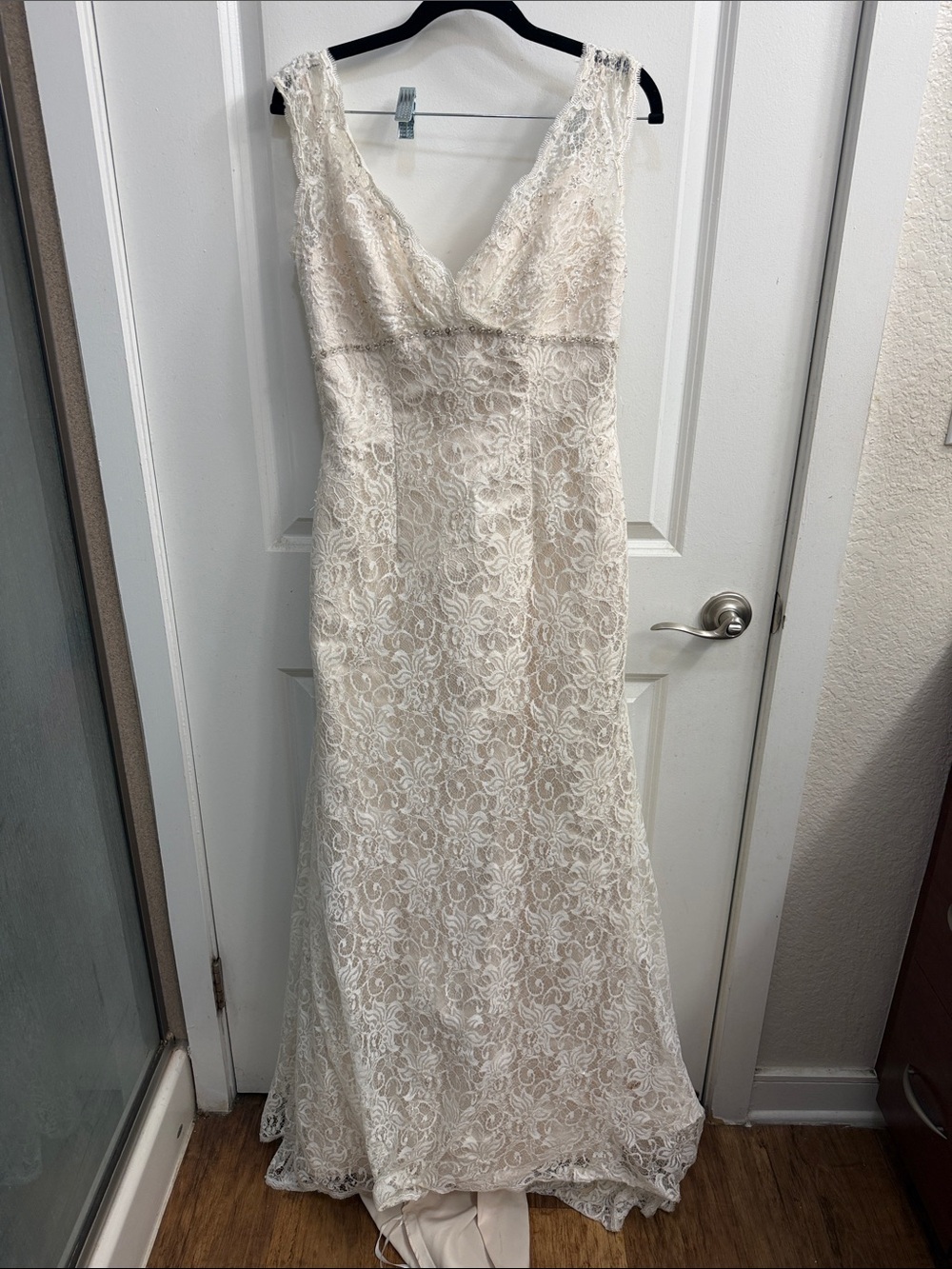 David's Bridal Ivory Lace V-Neck Wedding Dress